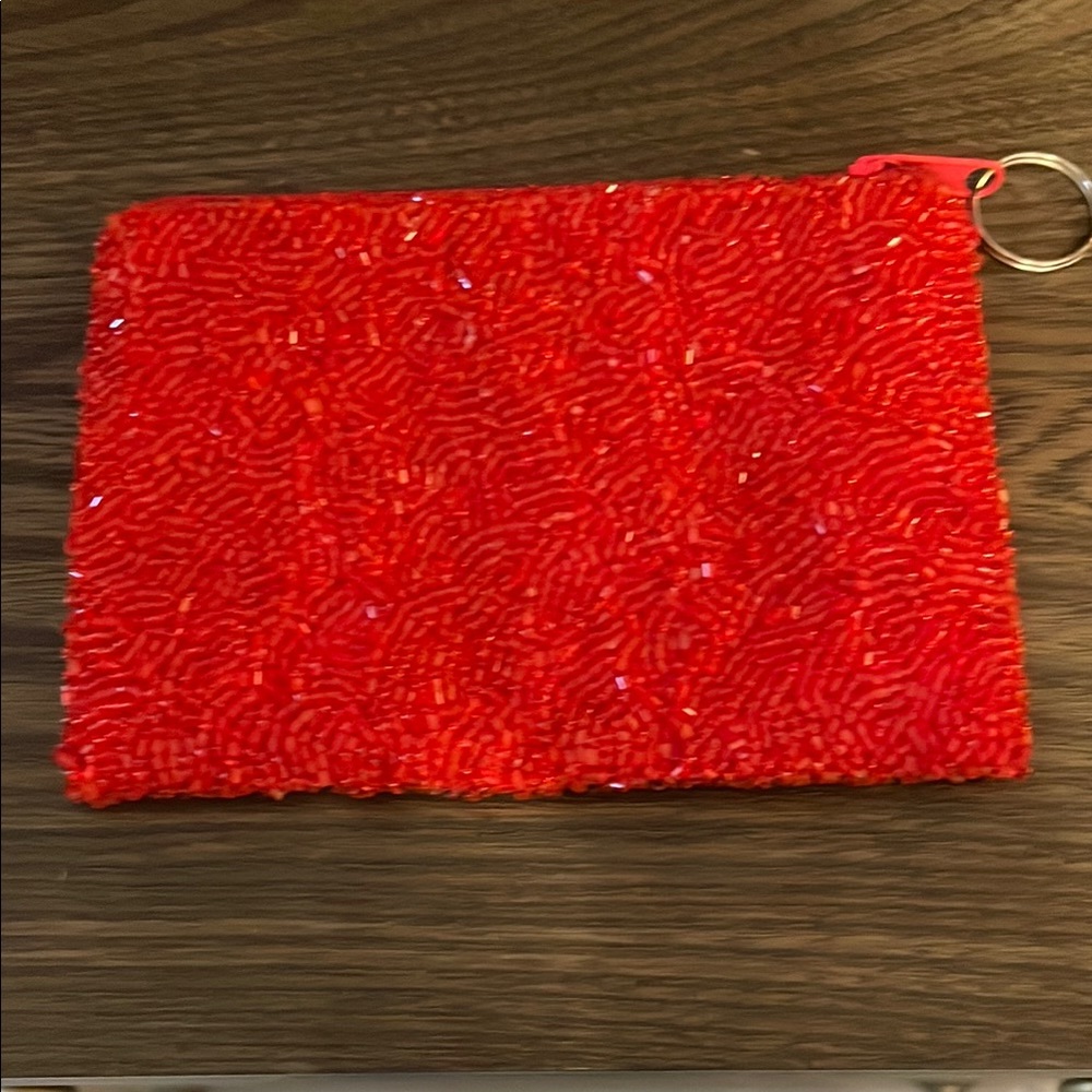 Red Beaded Pouch wallet with Blue SMU‎ Letters - Picture 2 of 3